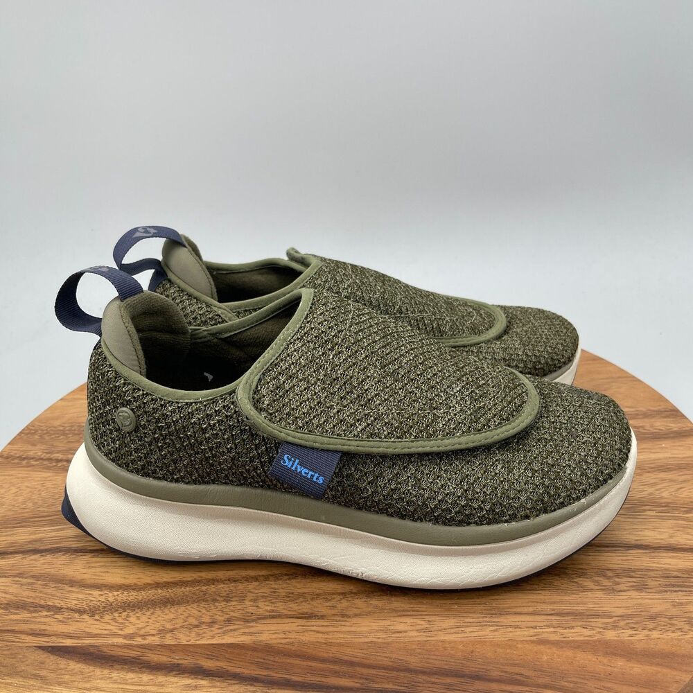 Silverts Shoes Mens Size 9 Olive Comfort Easy Touch Closures Walking Sneakers